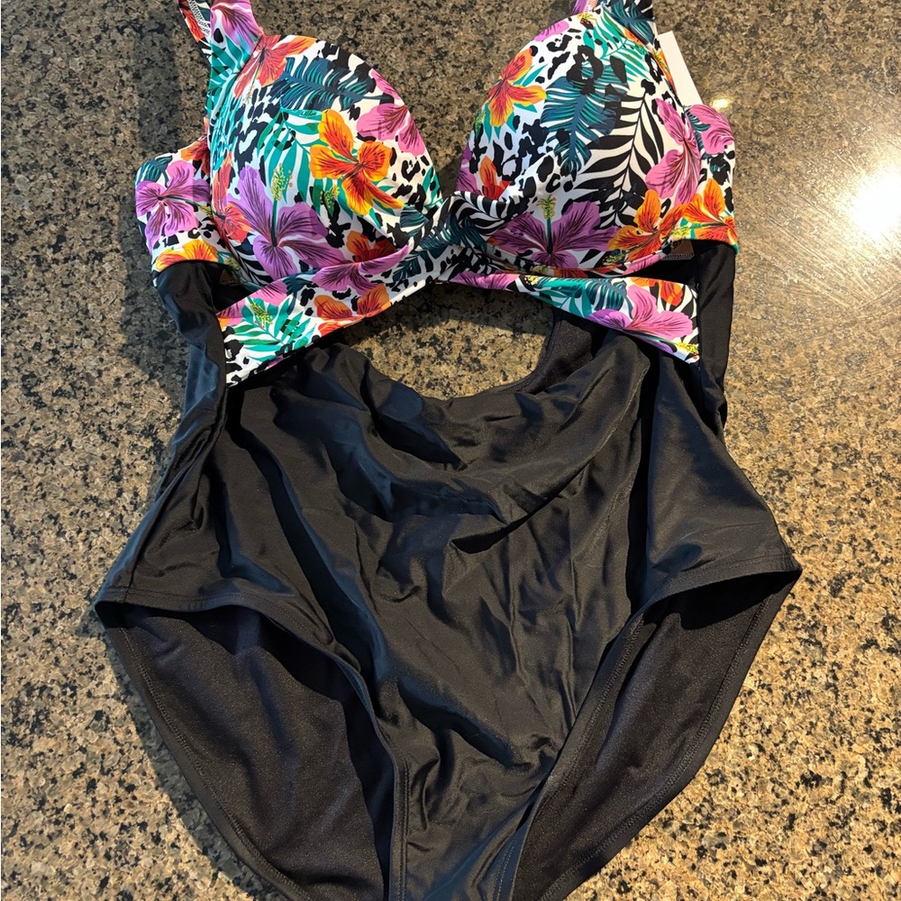 Swimsuits For All Plus-Sized Black Floral One Piece
